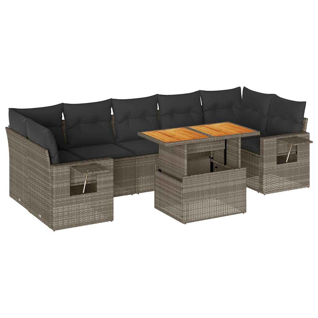 sofasæt til haven 8 dele med hynder polyrattan grå