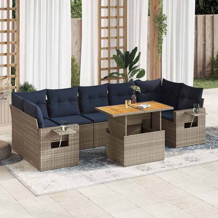 sofasæt til haven 8 dele med hynder polyrattan grå
