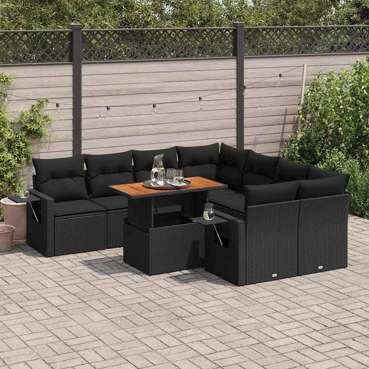 sofasæt til haven 9 dele med hynder polyrattan sort