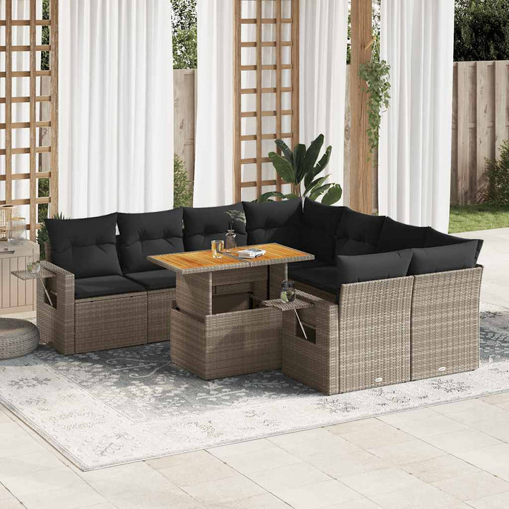 sofasæt til haven 9 dele med hynder polyrattan grå