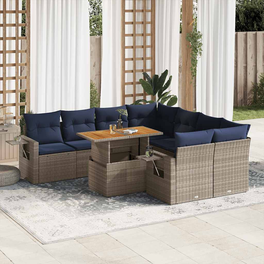 sofasæt til haven 9 dele med hynder polyrattan grå