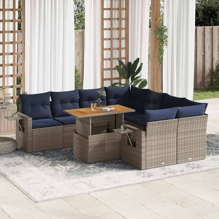 sofasæt til haven 9 dele med hynder polyrattan grå