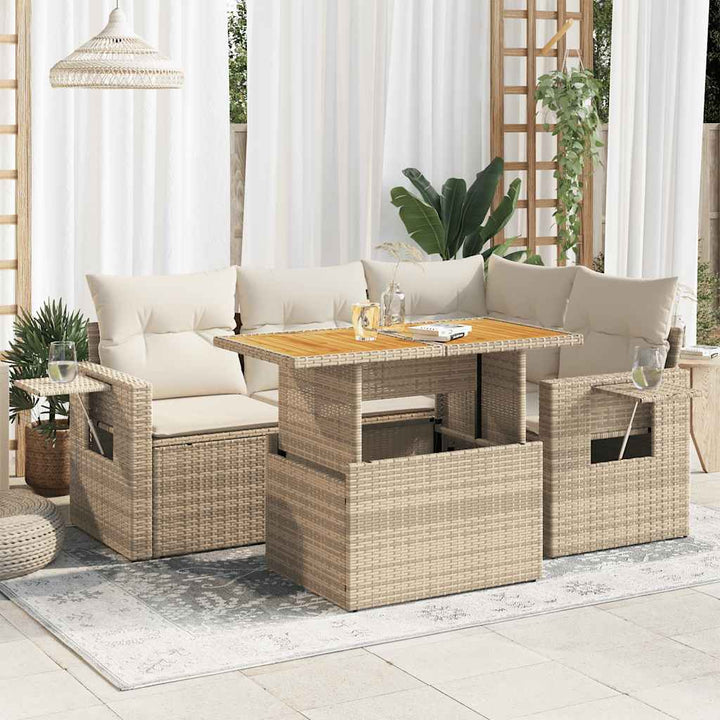 sofasæt til haven 5 dele med hynder polyrattan beige