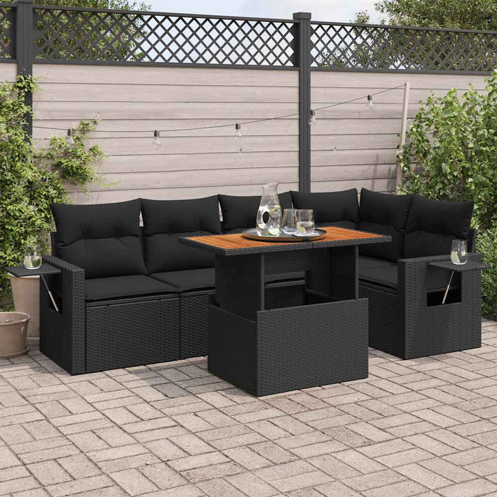 sofasæt til haven 6 dele med hynder polyrattan sort