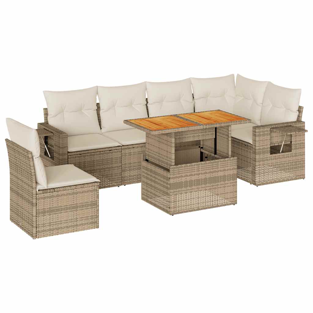 sofasæt til haven 7 dele med hynder polyrattan beige