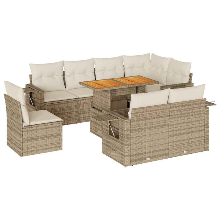 sofasæt til haven 9 dele med hynder polyrattan beige