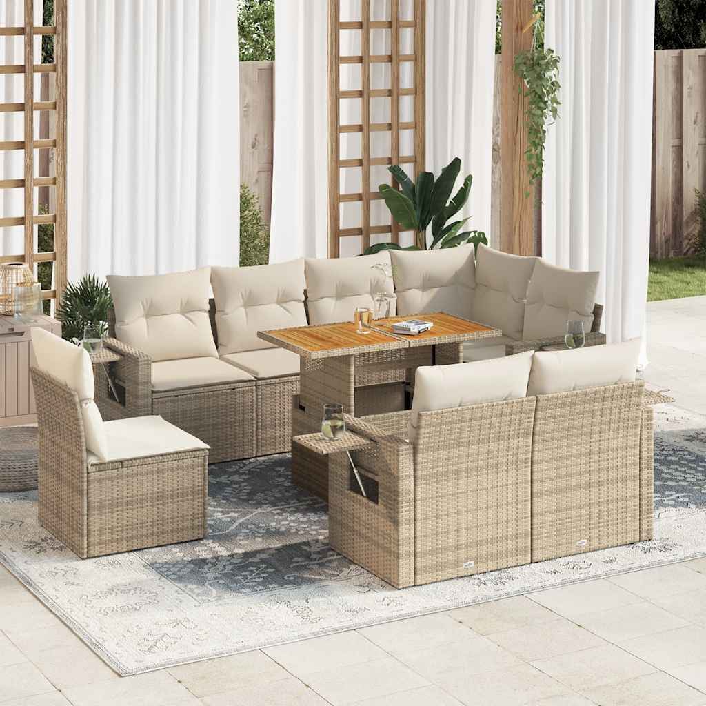 sofasæt til haven 9 dele med hynder polyrattan beige