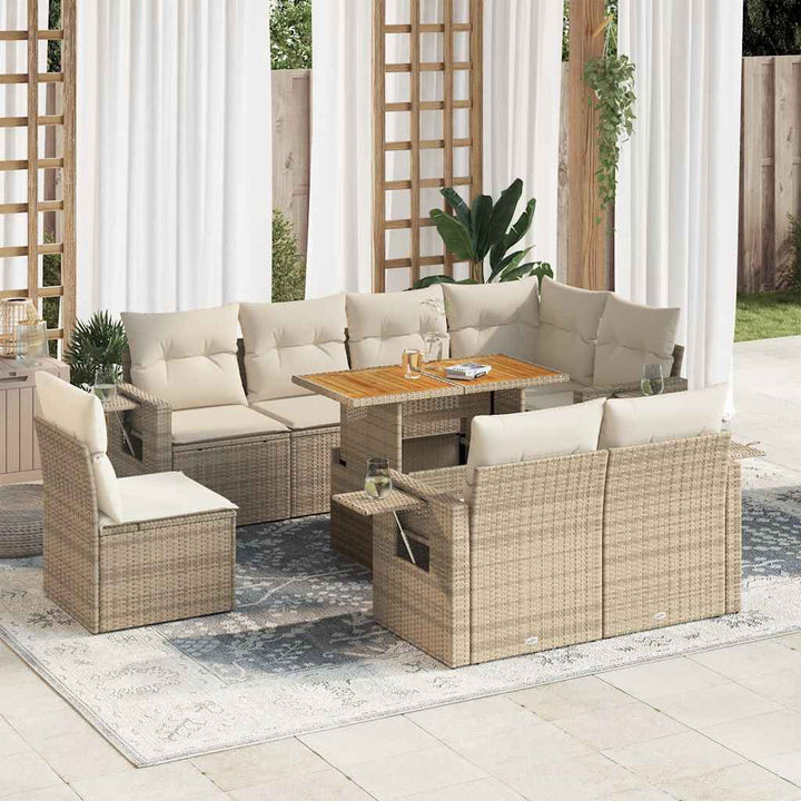 sofasæt til haven 9 dele med hynder polyrattan beige
