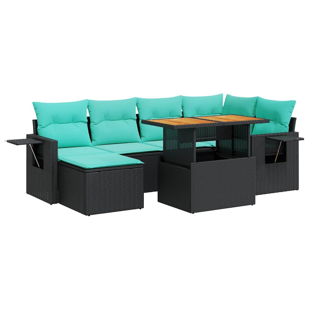 sofasæt til haven 7 dele med hynder polyrattan sort