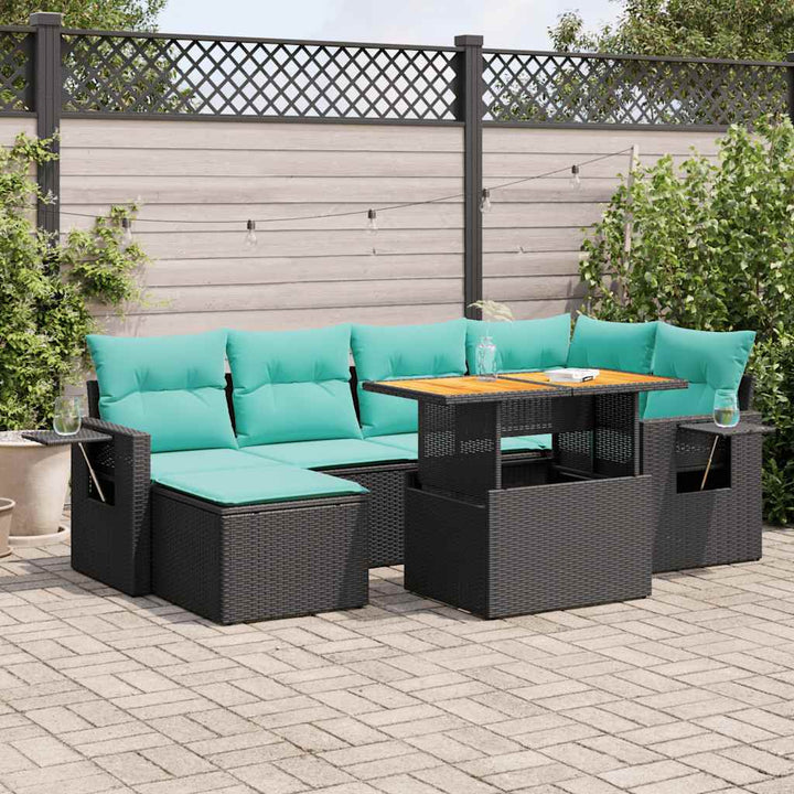 sofasæt til haven 7 dele med hynder polyrattan sort