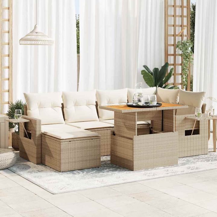 sofasæt til haven 7 dele med hynder polyrattan beige