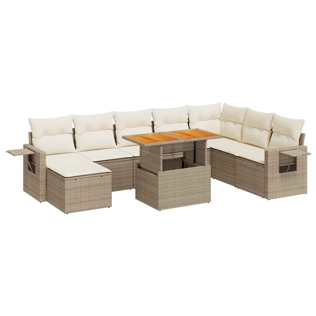 sofasæt til haven 9 dele med hynder polyrattan beige