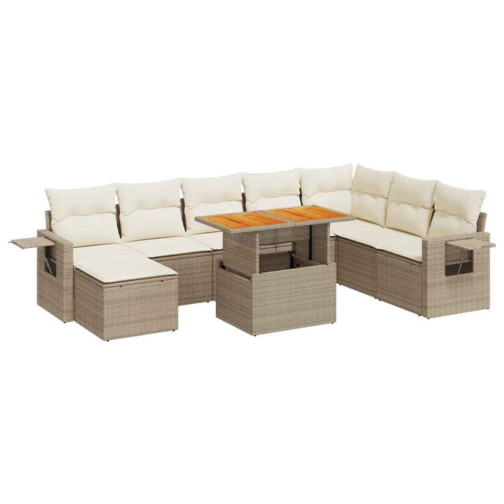 sofasæt til haven 9 dele med hynder polyrattan beige