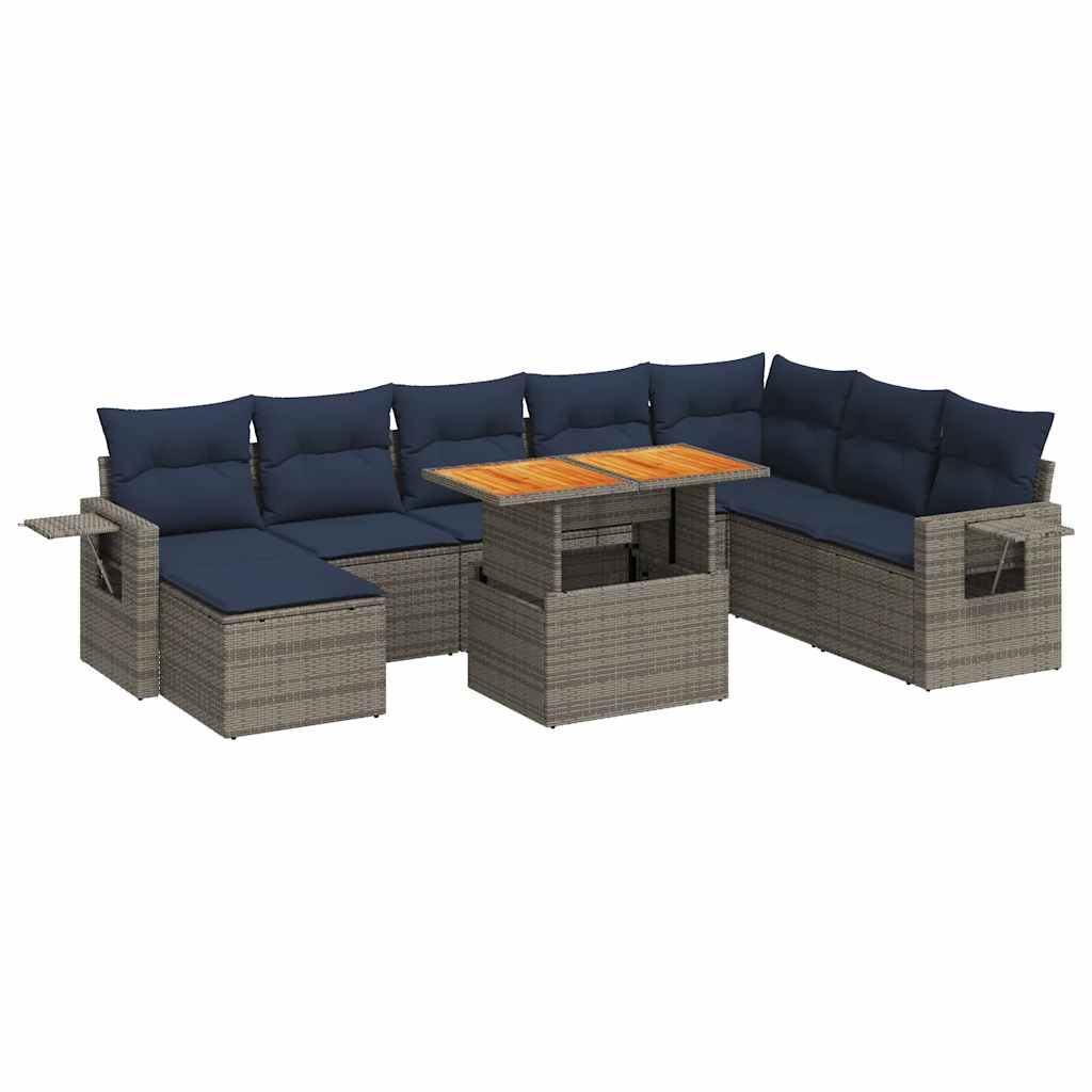 sofasæt til haven 9 dele med hynder polyrattan grå