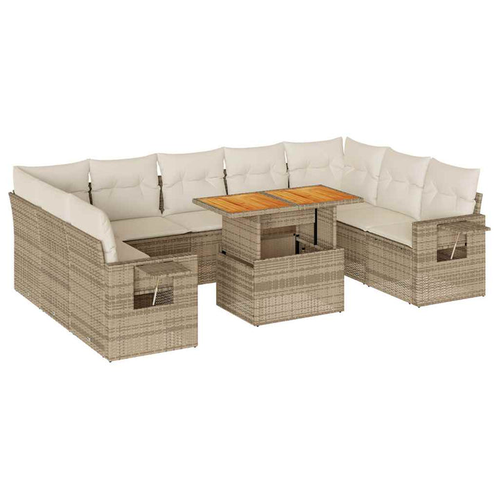 sofasæt til haven 10 dele med hynder polyrattan beige
