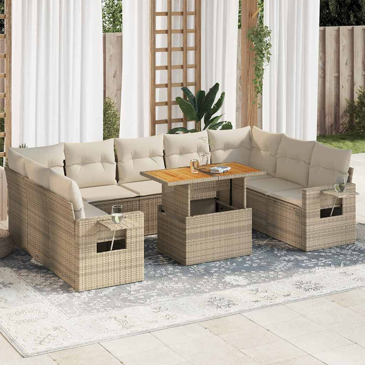 sofasæt til haven 10 dele med hynder polyrattan beige