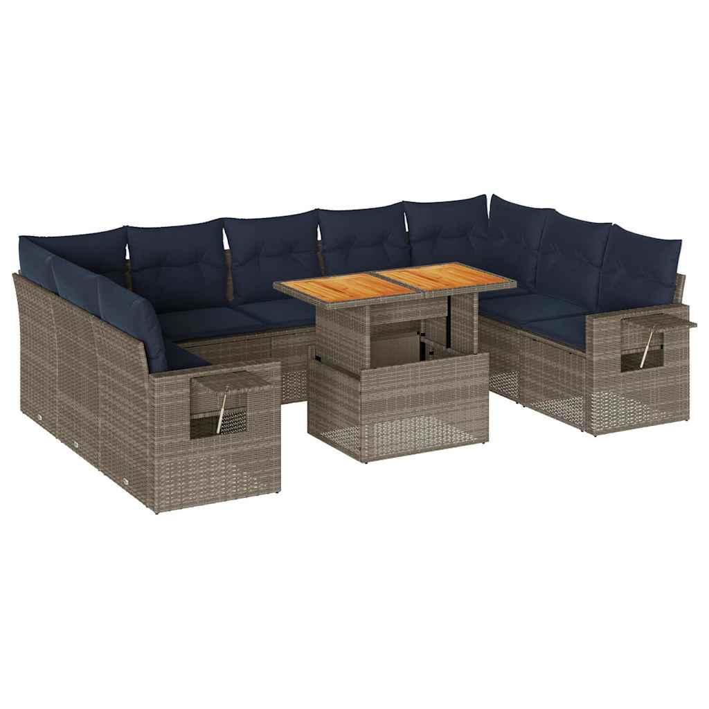 sofasæt til haven 10 dele med hynder polyrattan grå