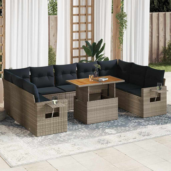 sofasæt til haven 10 dele med hynder polyrattan grå