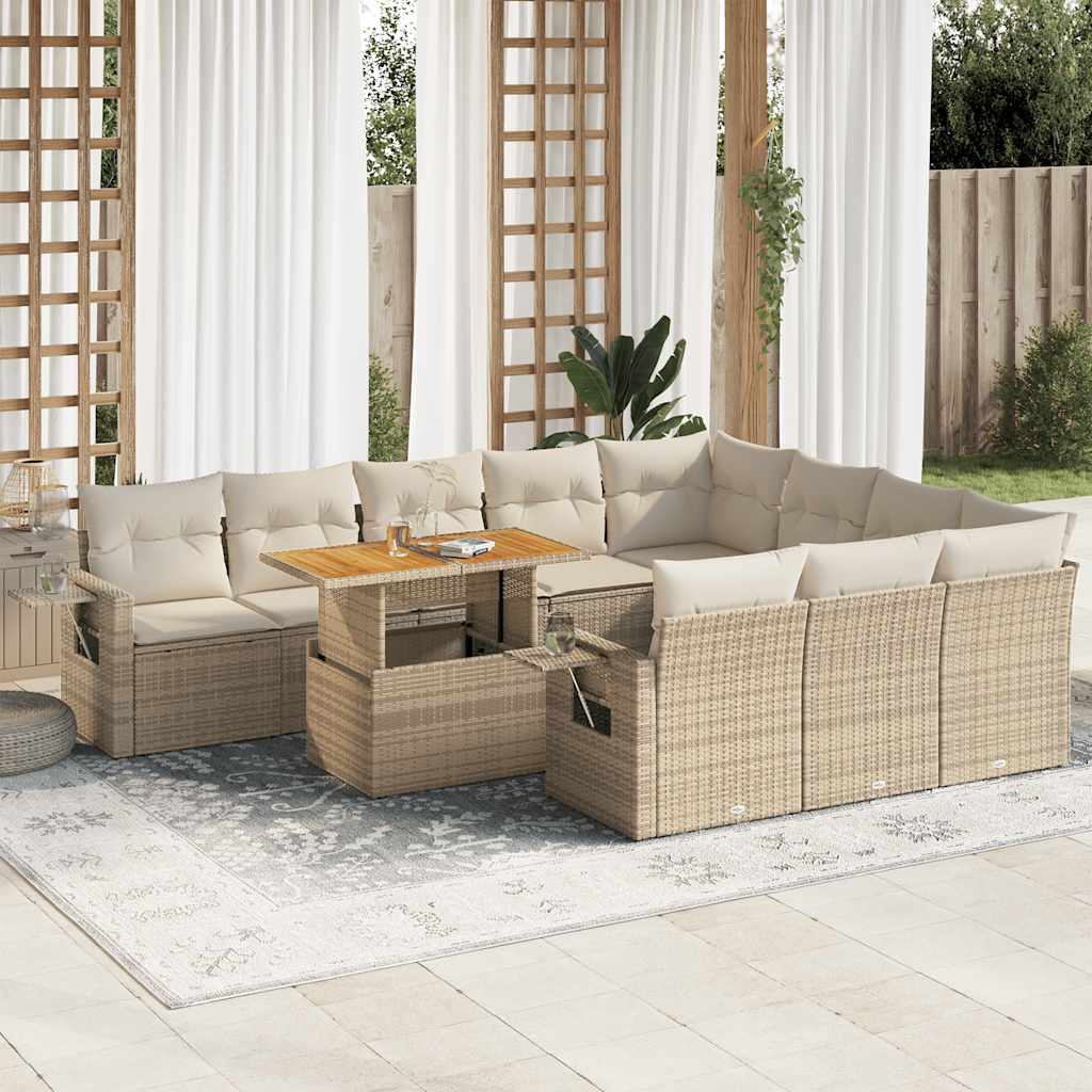 sofasæt til haven 11 dele med hynder polyrattan beige