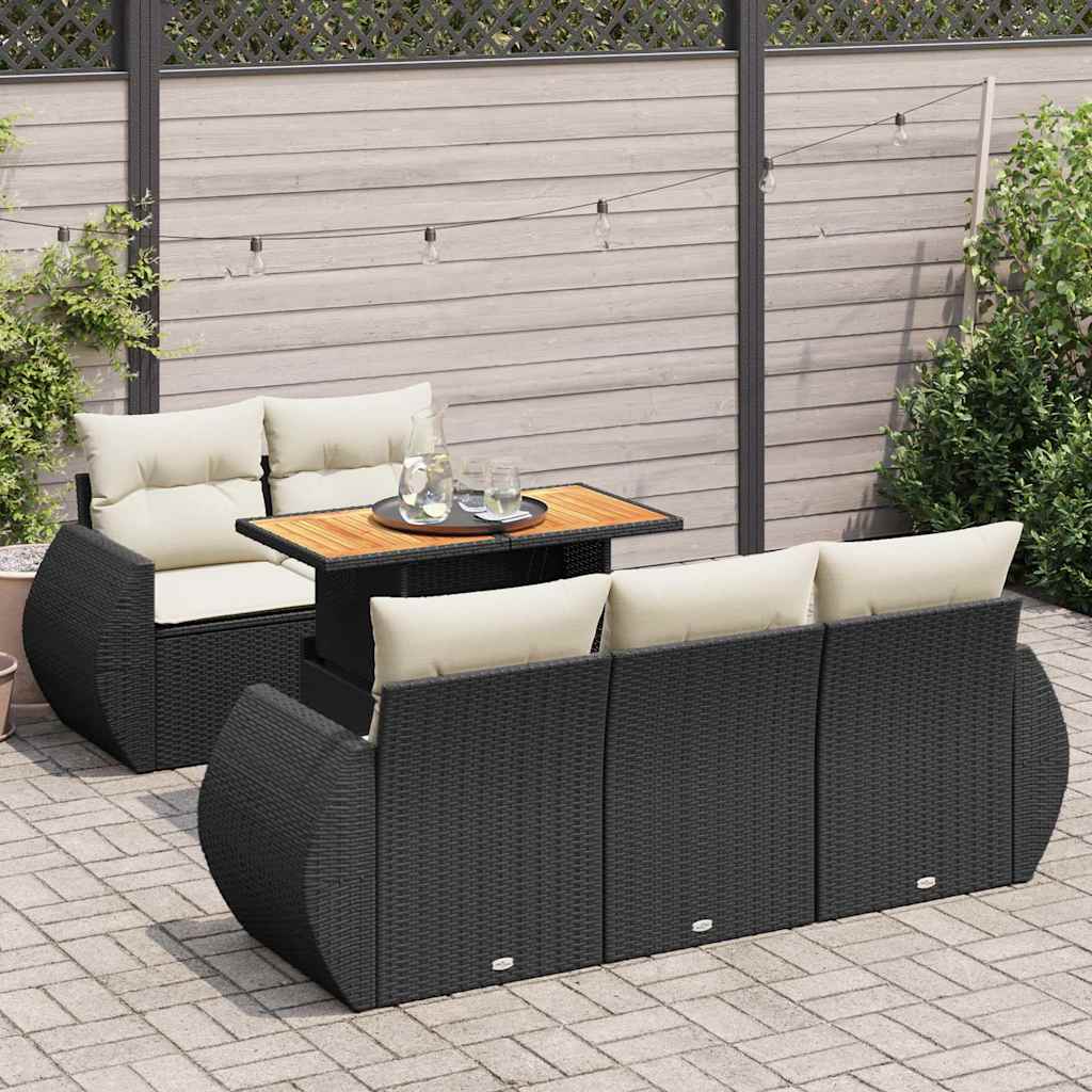 sofasæt til haven 6 dele med hynder polyrattan sort