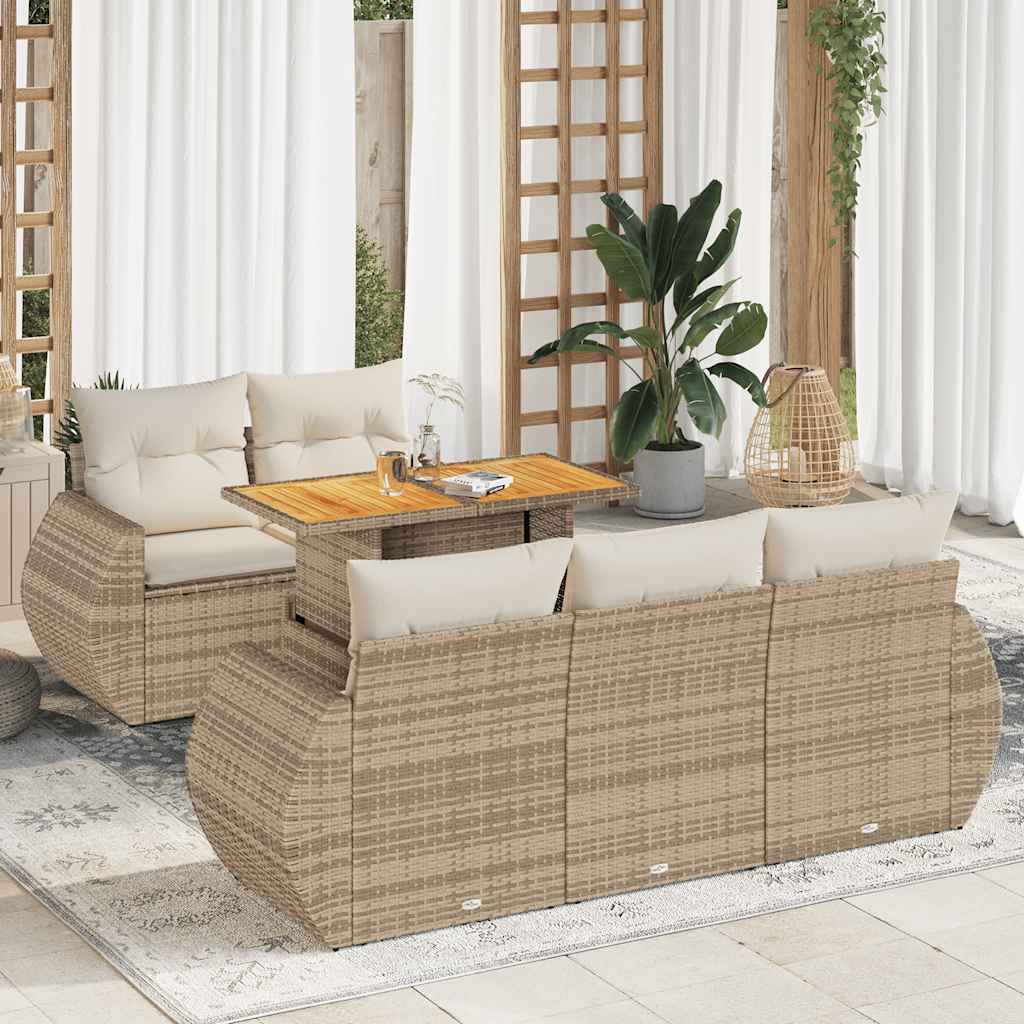 sofasæt til haven 6 dele med hynder polyrattan beige