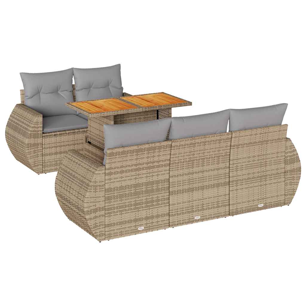 sofasæt til haven 6 dele med hynder polyrattan beige