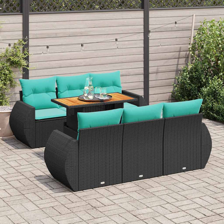 sofasæt til haven 7 dele med hynder polyrattan sort