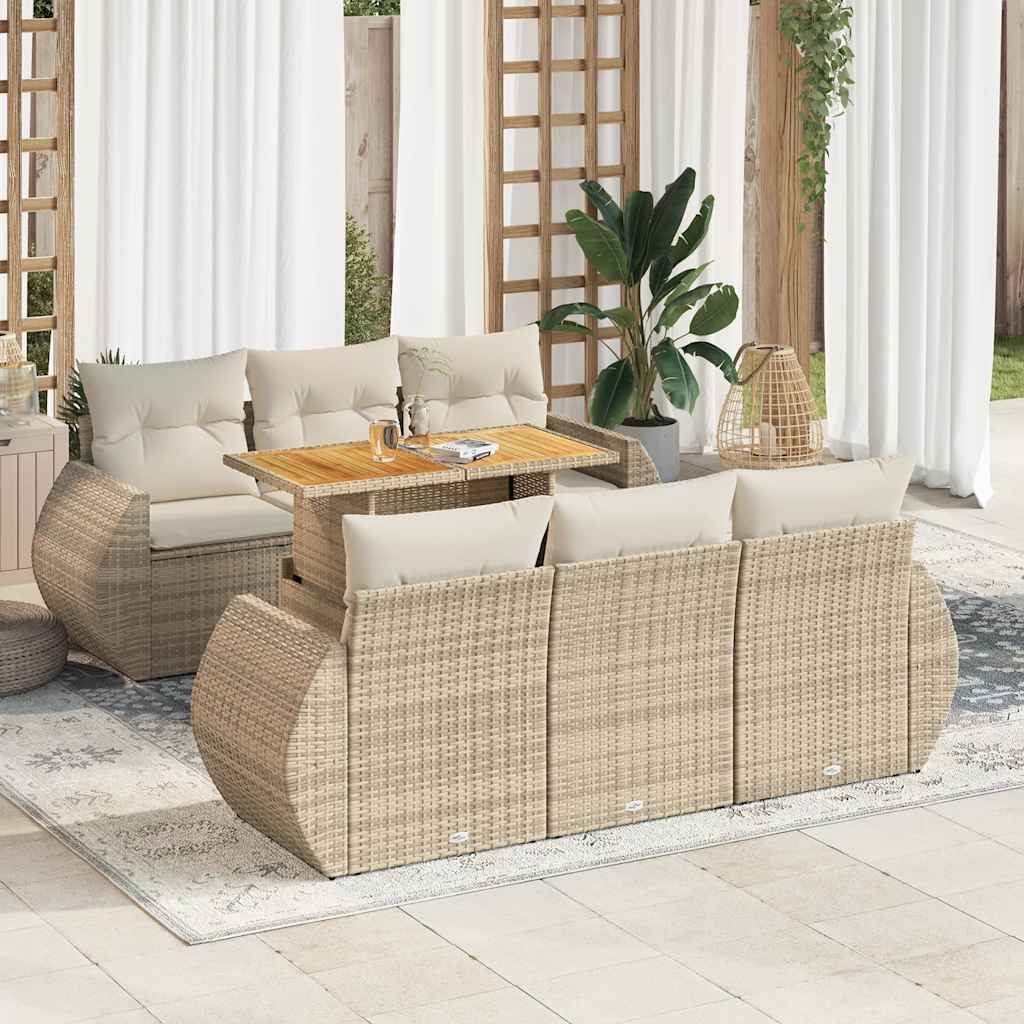 sofasæt til haven 7 dele med hynder polyrattan beige