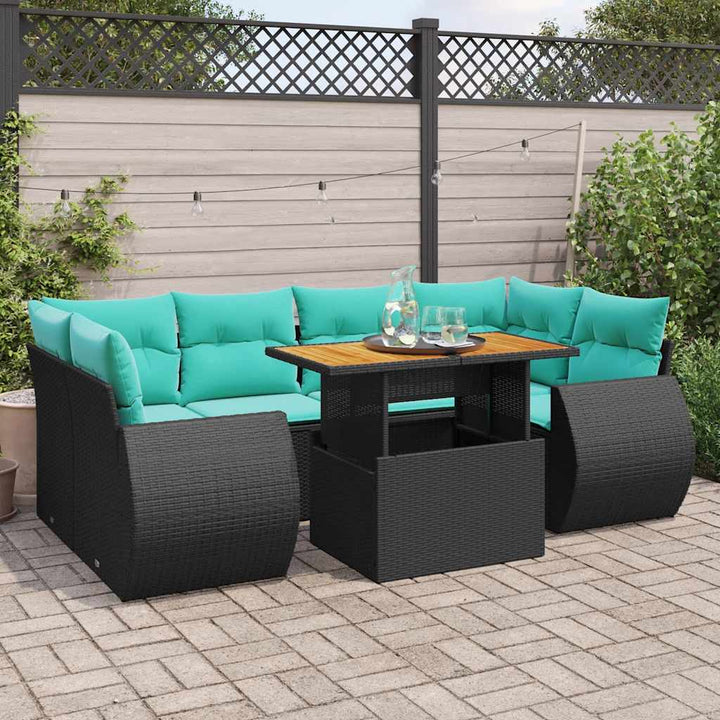 sofasæt til haven 7 dele med hynder polyrattan sort