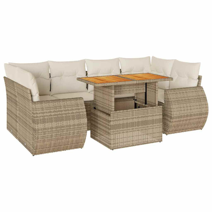 sofasæt til haven 7 dele med hynder polyrattan beige