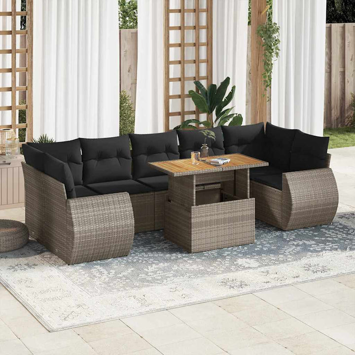 sofasæt til haven 8 dele med hynder polyrattan grå