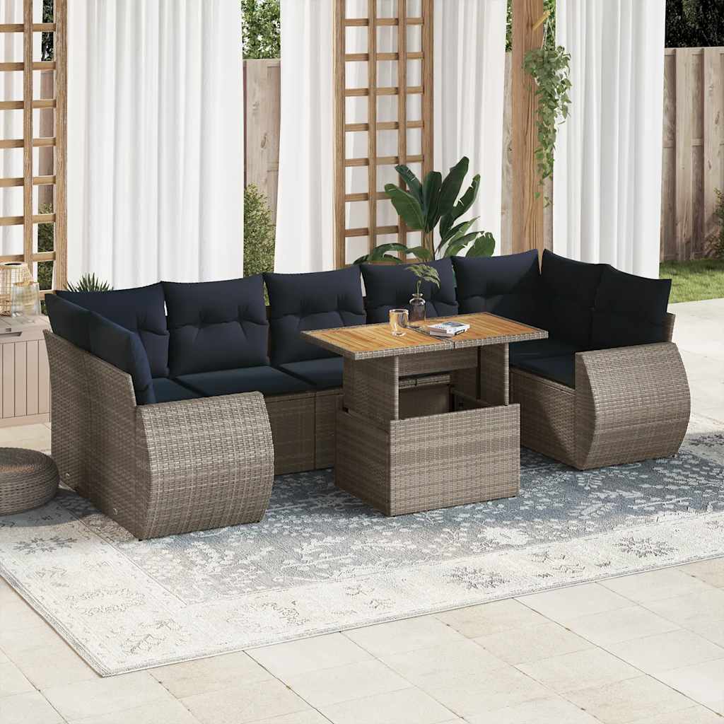 sofasæt til haven 8 dele med hynder polyrattan grå