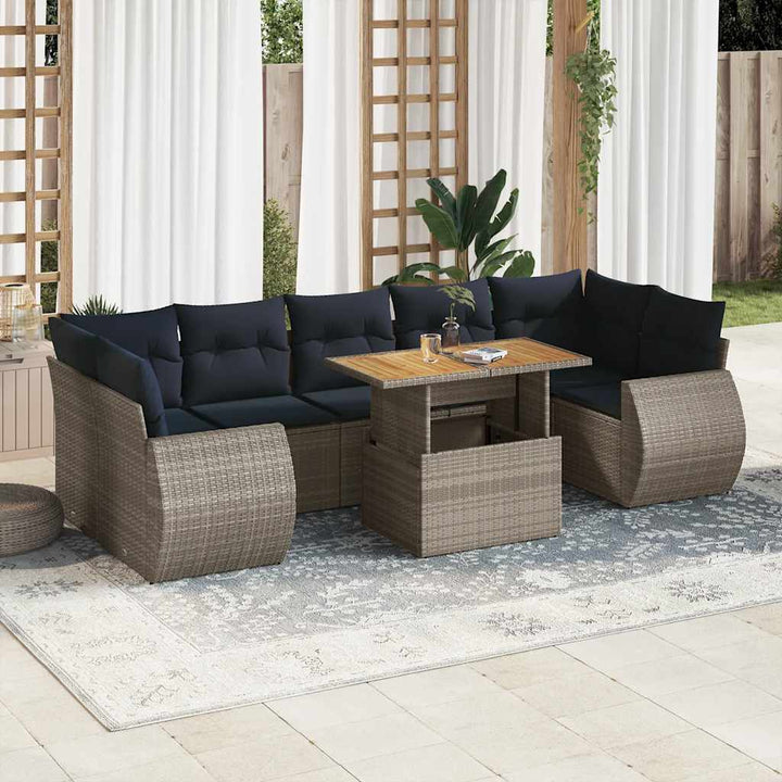 sofasæt til haven 8 dele med hynder polyrattan grå