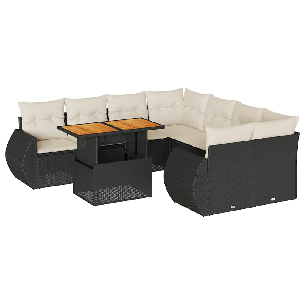 sofasæt til haven 9 dele med hynder polyrattan sort