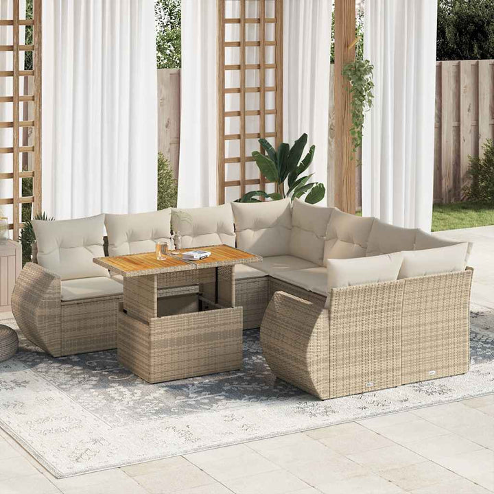 sofasæt til haven 9 dele med hynder polyrattan beige