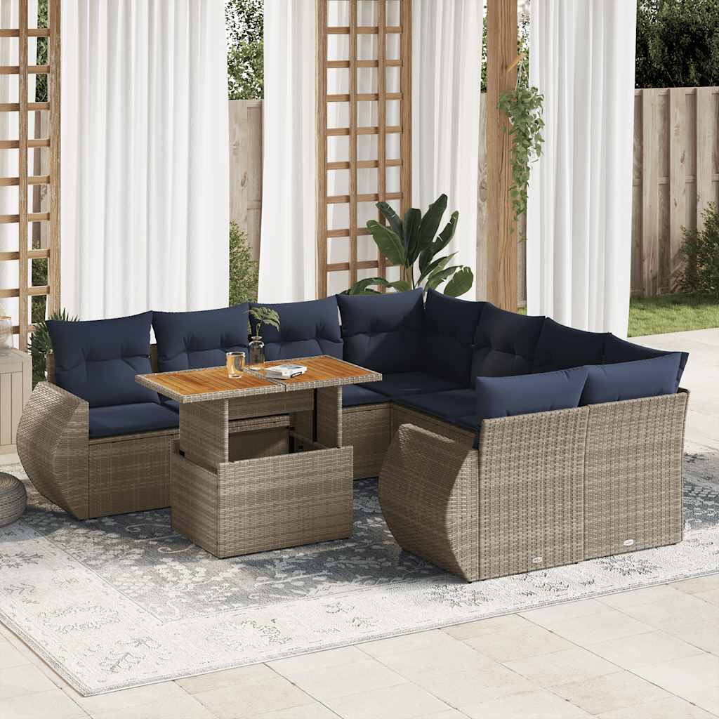 sofasæt til haven 9 dele med hynder polyrattan grå