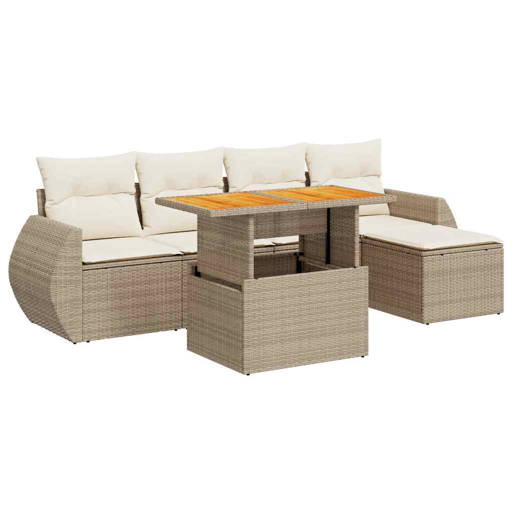 sofasæt til haven 6 dele med hynder polyrattan beige