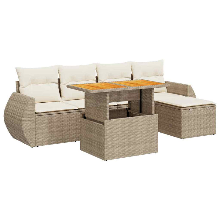 sofasæt til haven 6 dele med hynder polyrattan beige