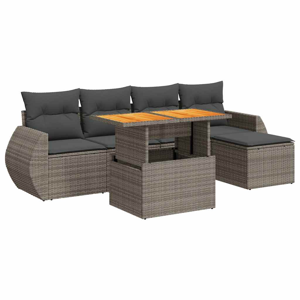 sofasæt til haven 6 dele med hynder polyrattan grå