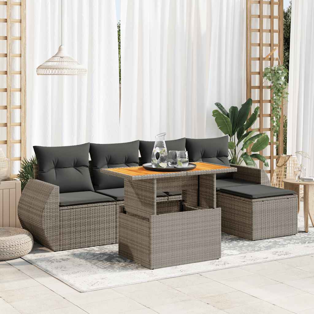 sofasæt til haven 6 dele med hynder polyrattan grå