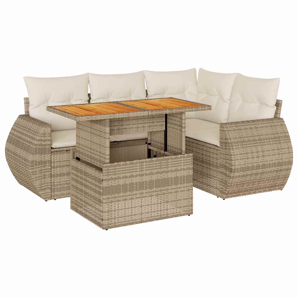 sofasæt til haven 5 dele med hynder polyrattan beige
