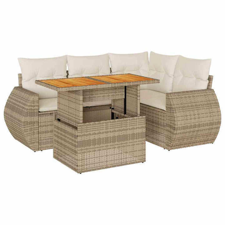 sofasæt til haven 5 dele med hynder polyrattan beige