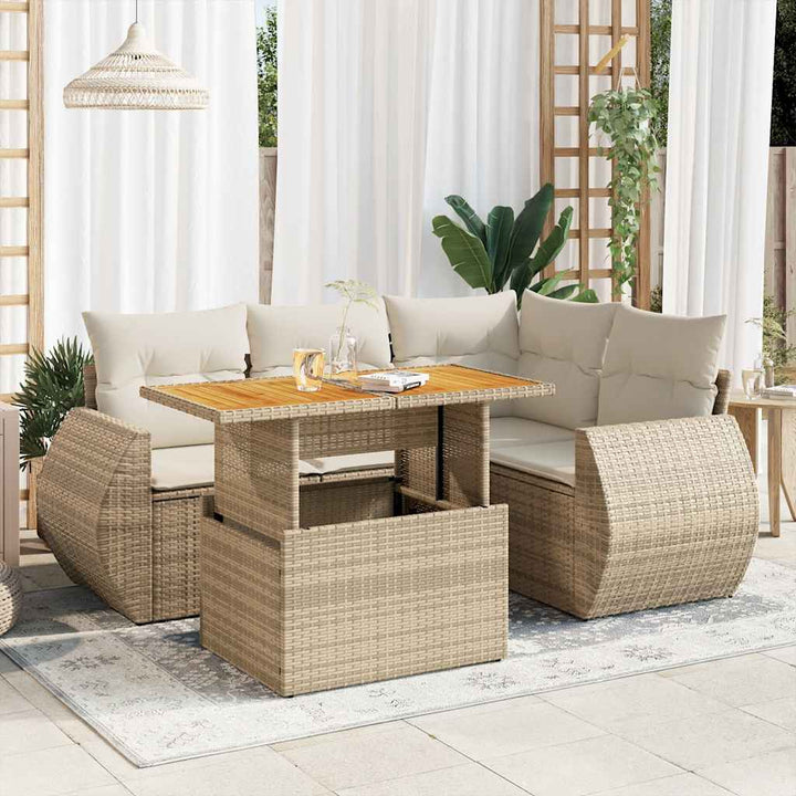 sofasæt til haven 5 dele med hynder polyrattan beige