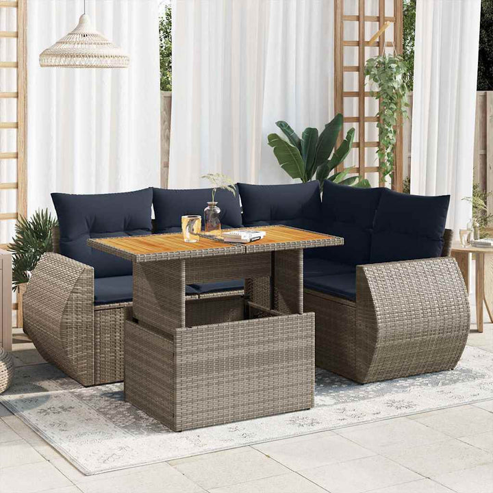 sofasæt 5 dele med hynder polyrattan grå