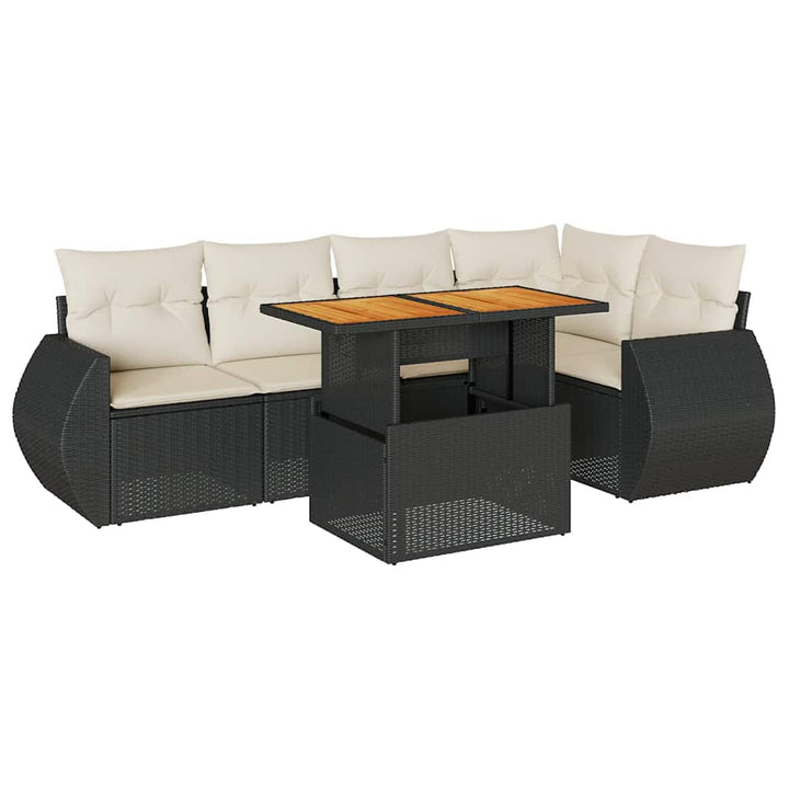 sofasæt til haven 6 dele med hynder polyrattan sort