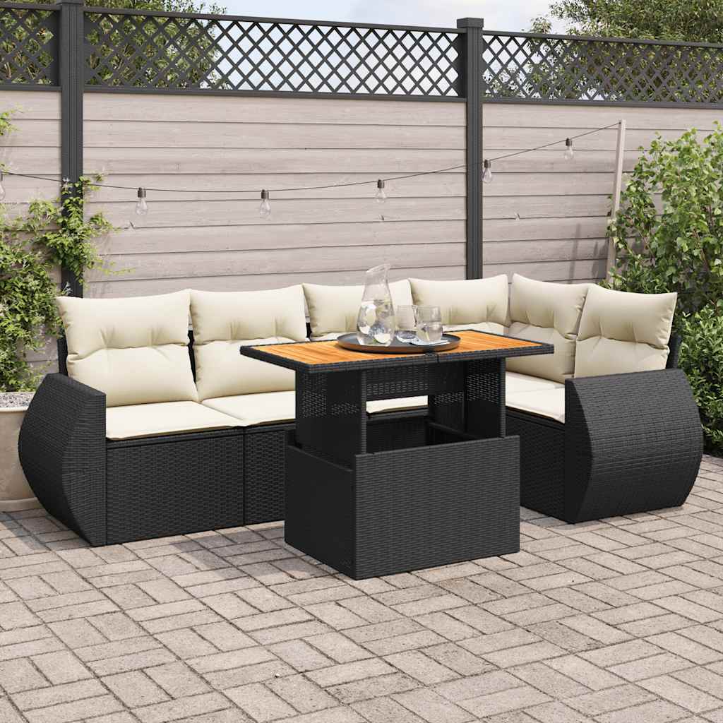sofasæt til haven 6 dele med hynder polyrattan sort