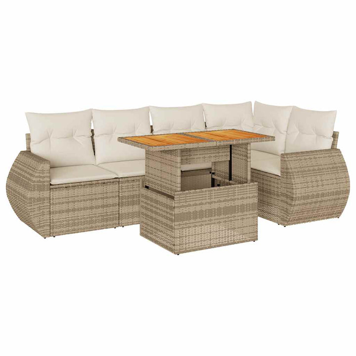 sofasæt til haven 6 dele med hynder polyrattan beige