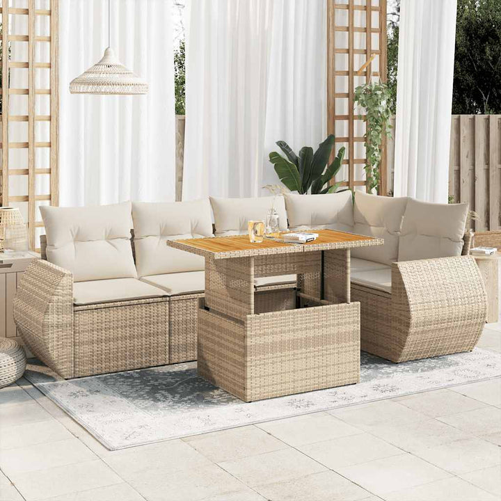 sofasæt til haven 6 dele med hynder polyrattan beige