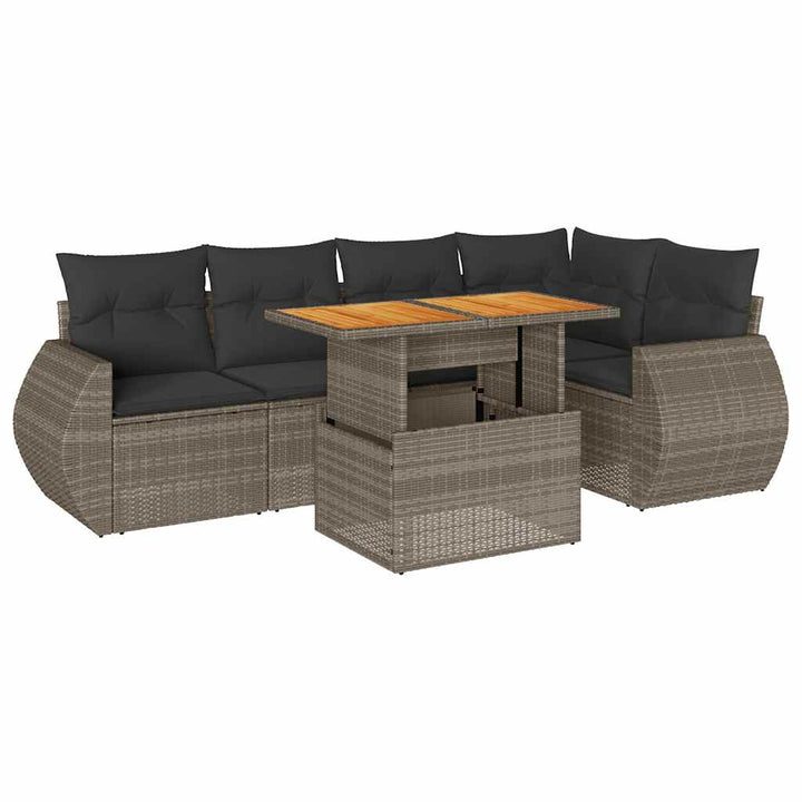 sofasæt til haven 6 dele med hynder polyrattan grå