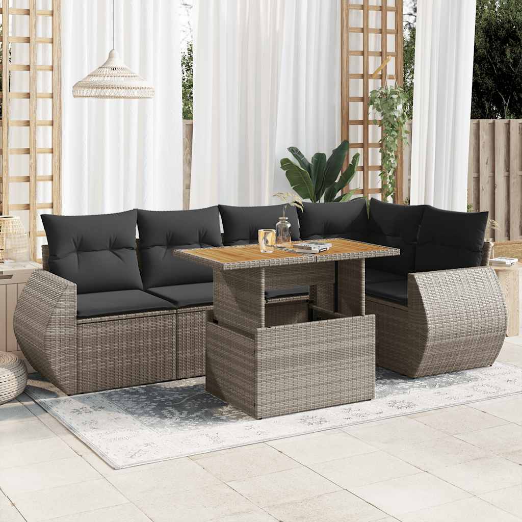 sofasæt til haven 6 dele med hynder polyrattan grå